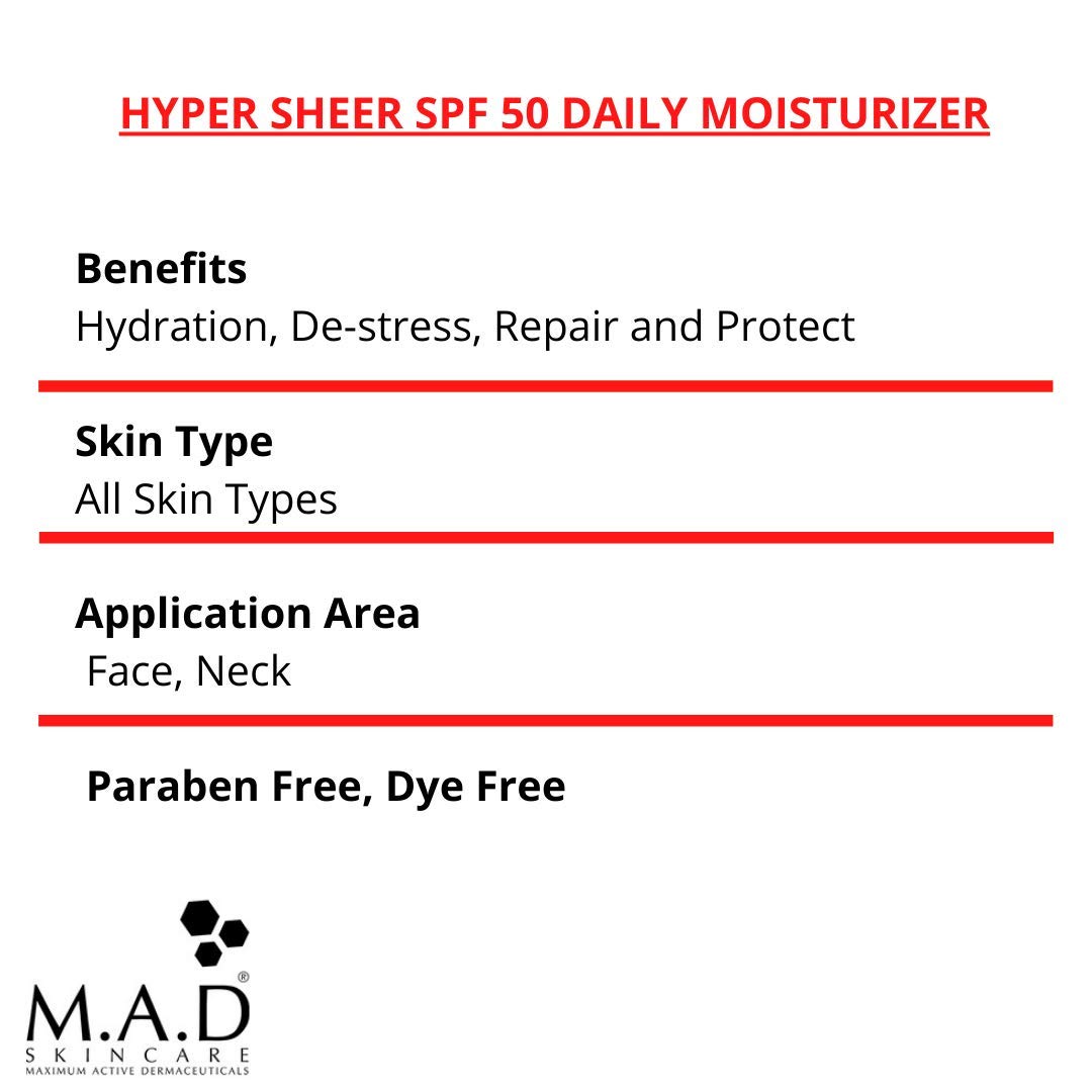 M.A.D Skincare Hyper Sheer Spf 50 Daily Moisturizer 1.7 Oz