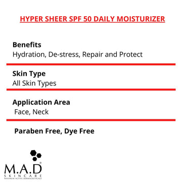 M.A.D Skincare Hyper Sheer Spf 50 Daily Moisturizer 1.7 Oz