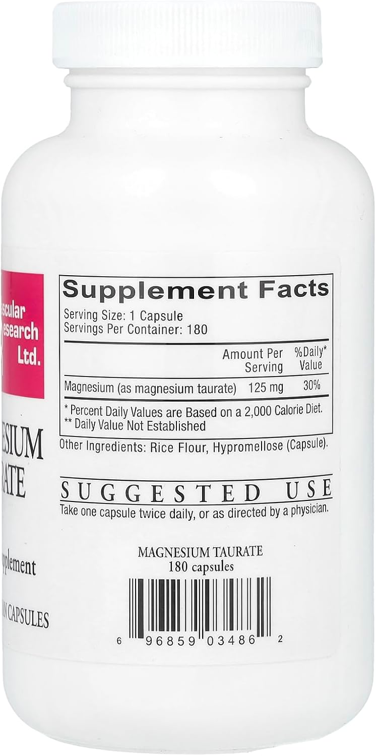 Cardiovascular Research Magnesium Taurate 125 Mg, Creamy White, 180 Capsules (Magt2) : Health & Household