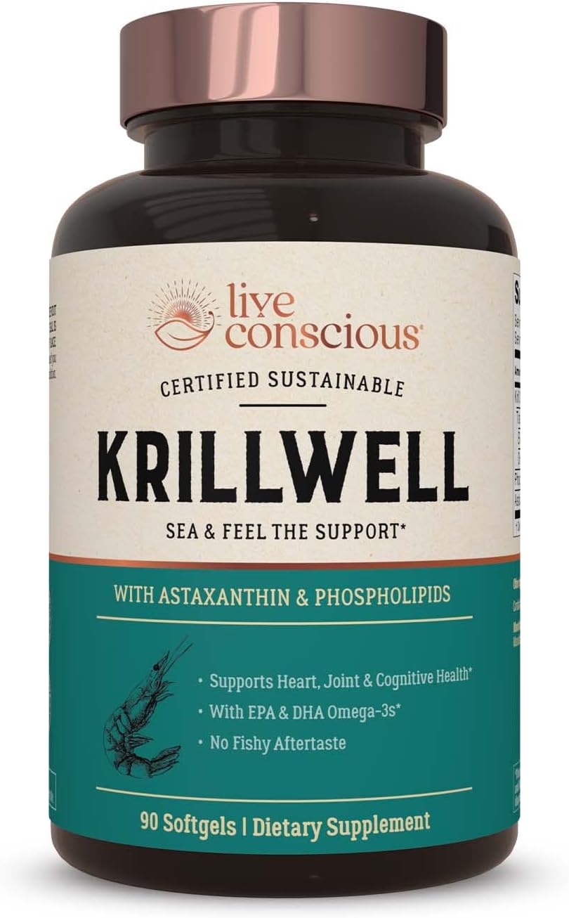 Live Conscious Krillwell, Joint, And Cognitive Support | Certified Sustainable Krill Oil 2X More Effective Than Fish Oil - 30 Day Supply