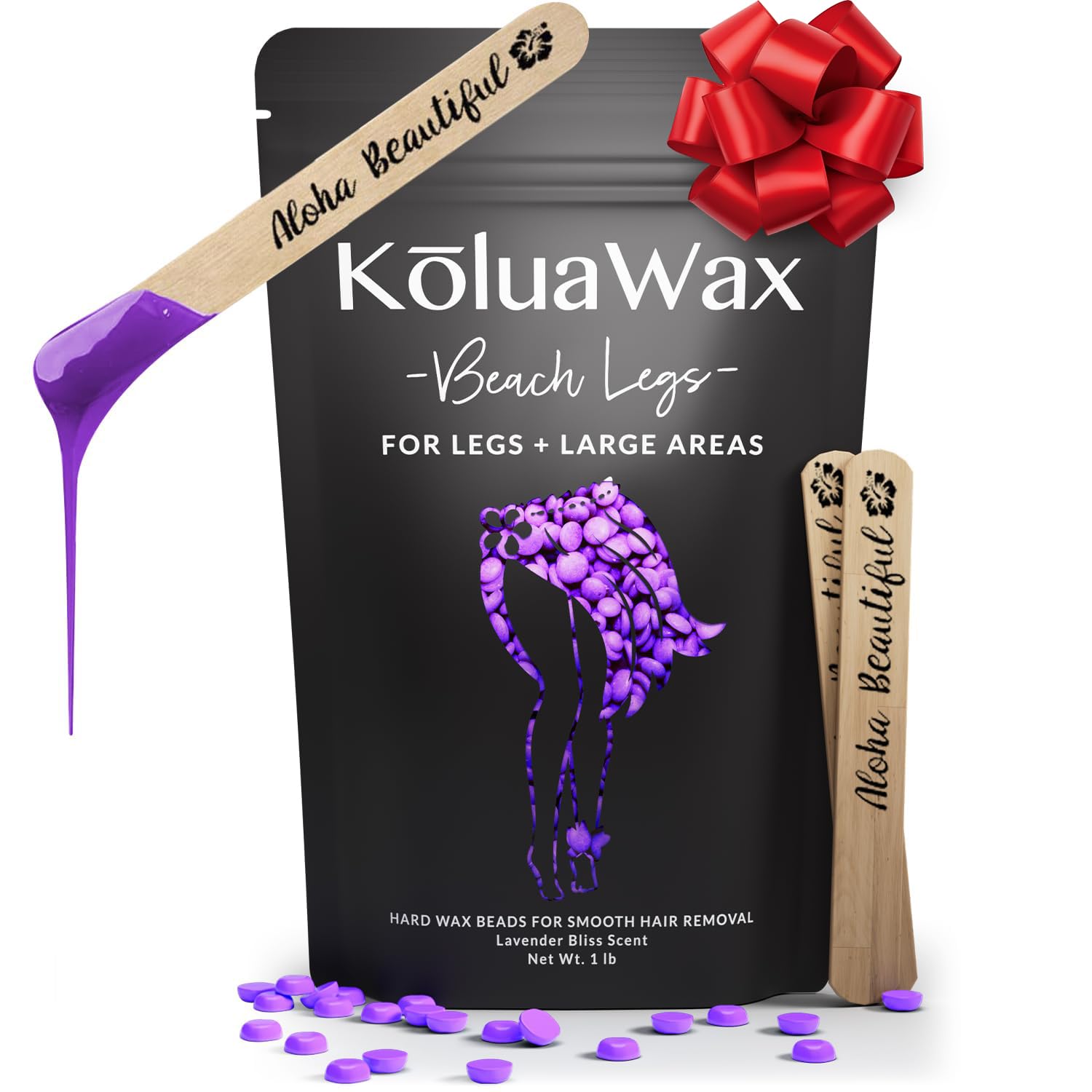 Koluawax Hard Wax Beads For Hair Removal – Coarse Hair Formula – Face, Brazilian, Underarms, Back Chest, Bikini Waxing – Lavender Bliss, 1Lb Refill For Wax Warmers & 10 Large Applicator Sticks