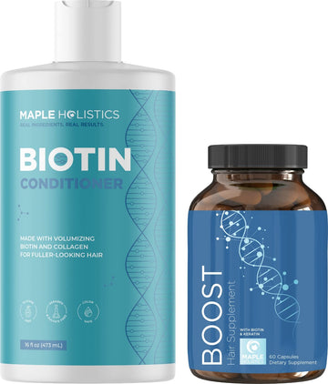 Biotin Conditioner and Hair Vitamin Set - Sulfate Free Volumizing Conditioner for Thinning Hair Plus 10000 mcg Biotin Vitamins for Hair Growth - Biotin Pills for Hair Loss Plus Hair Conditioner