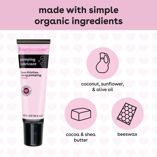 Bamboobies Women's Breast Pump Lubricant and Nipple Cream, Coconut Oil Base, Cream for Breastfeeding, 0.5 Oz Tube, Made in the USA (2 Tubes)