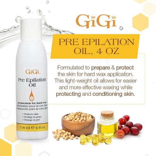 GiGi Pre Epilation Oil with Soybean and Grape Seed Oils, 4 fl oz