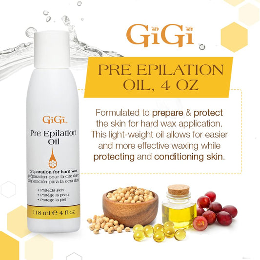 Gigi Pre Epilation Oil With Soybean And Grape Seed Oils, 4 Fl Oz