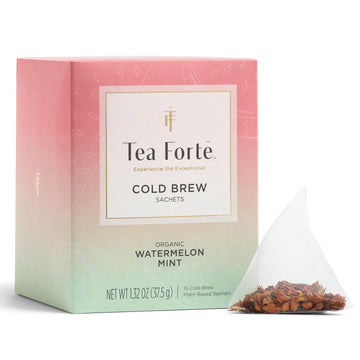 Tea Forte Watermelon Mint Cold Brew Iced Tea, Organic Caffeine Free 15 Sachet Infuser Tea Bags, Steeps In Cold Water