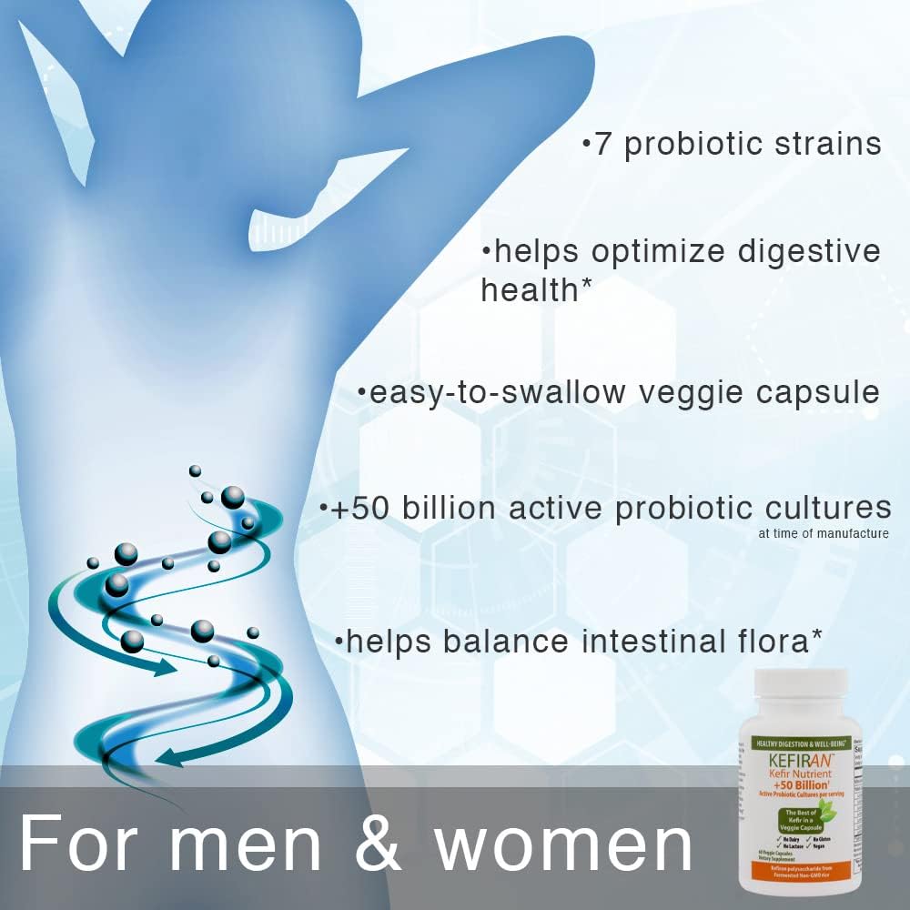 Lane Innovative - Kefiran, Vegetable Capsules, Kefir Nutrient + 50 Billion Active Probiotic Cultures, Supports Optimal Digestive Health, Gluten-Free (30 Servings) : Health & Household