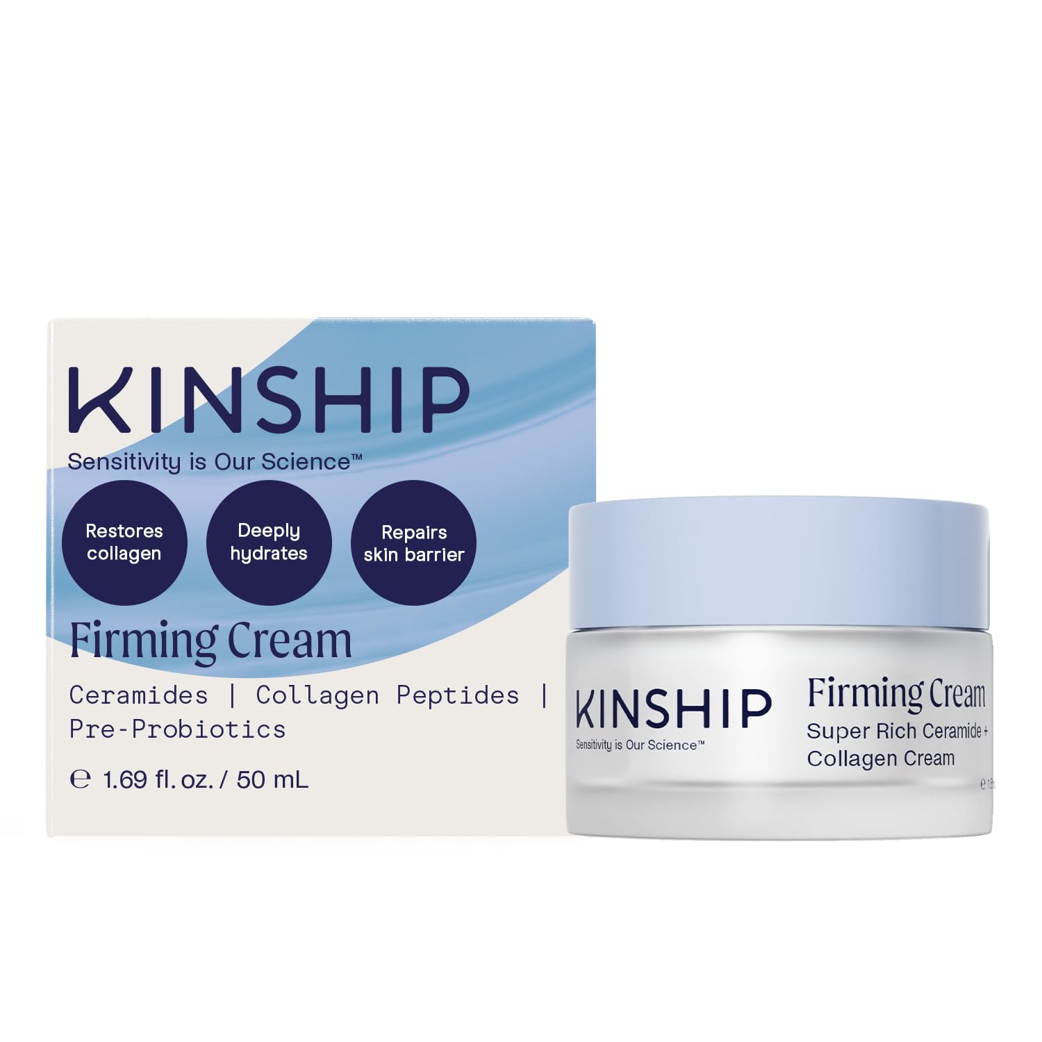 Kinship Super Rich Collagen + Ceramide Firming Cream | Anti Aging, Hydrating Face Moisturizer For Sensitive Skin | Wrinkle Cream - Smooth Fine Lines | Synthetic Fragrance-Free | Derm Approved, (1.7Oz)