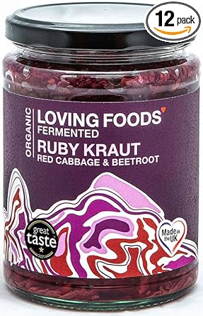 Loving Foods Award Winning *Organic & Made In The Uk* Ruby Sauerkraut (475G) Raw, Unpasteurised & Bursting With Beneficial Live Bacteria (1 X Jar)