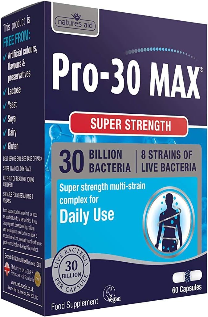 Natures Aid | Pro-30 Max 30 Billion Daily Probiotic Capsules | 1 X 60S