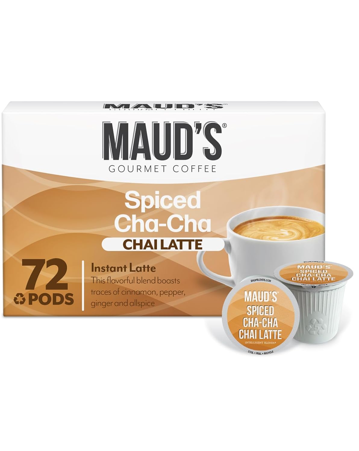 Maud'S Chai Tea Latte Pods, 72 Ct, Recyclable Single Serve Tea Pods - 100% Gourmet Blended Tea Leaves, Compatible With Keurig K Cups Maker