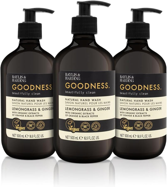 Baylis & Harding Goodness Lemongrass & Ginger Toiletries Bundle: 3 X 500 Ml Hand Wash & 3 X 500 Ml Bath Soak (6 Bottles) - Vegan Friendly