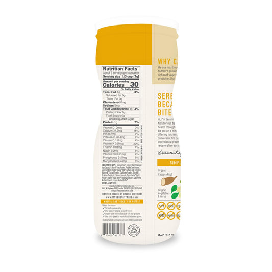 Serenity Kids 6+ Months Grain Free Puffs Toddler & Baby Snack | No Added Sugar, Gluten & Rice Free, Allergen Free | Made with Organic Cassava, Veggies, & Herbs | White Cheddar & Cauliflower | 1 Count