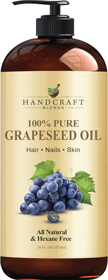 Handcraft Blends Grapeseed Oil - 16 Fl Oz - 100% Pure And Natural - Premium Grade Oil For Skin And Hair - Carrier Oil - Hair And Body Oil - Massage Oil - Cold-Pressed And Hexane-Free