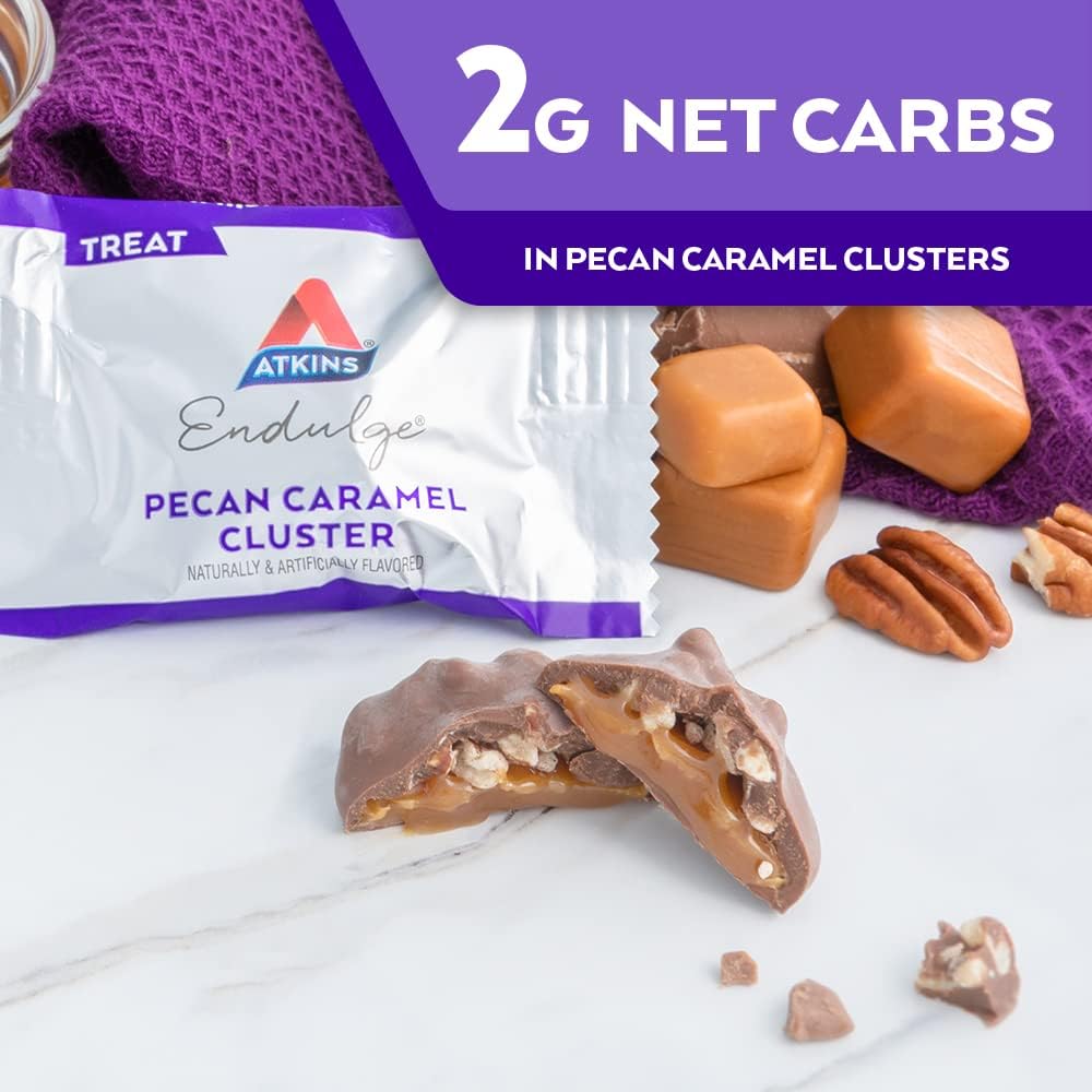 Atkins Pecan Caramel Clusters, Dessert Favorite, High in Fiber, Low Carb, 2g Sugar, 60 Count : Health & Household