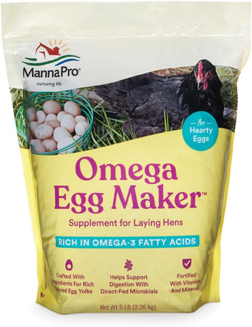 Manna Pro Omega Egg Maker - Chicken Feed Supplement For Laying Hens - Poultry Food With Omega-3 Fatty Acids - Digestion Support With Fortified Vitamins & Minerals - 5 Lbs