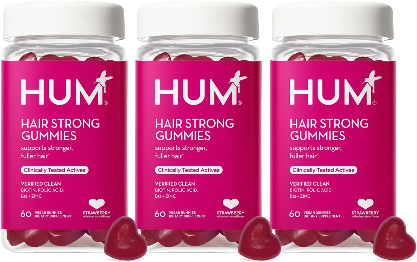 Hum Hair Strong - Daily Gummies With Biotin To Improve Hair Growth - Fo Ti, Folic Acid, Zinc, Vitamin B12 & Paba To Support Healthy Hair, Skin And Nails For Women And Men (60-Count)
