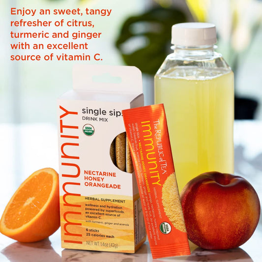 The Republic Of Tea – Immunity Nectarine Honey Orangeade Single Sips, 6 Drink Mix Packets