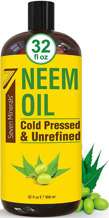 Pure Cold Pressed Neem Oil - Big 32 Fl Oz Bottle - Non-Gmo, Hexane Free, 100% Pure Neem Oil For Plants Spray, Skincare, & Haircare. Treats Dry Skin, Wrinkles, & Promotes Healthy Hair Growth