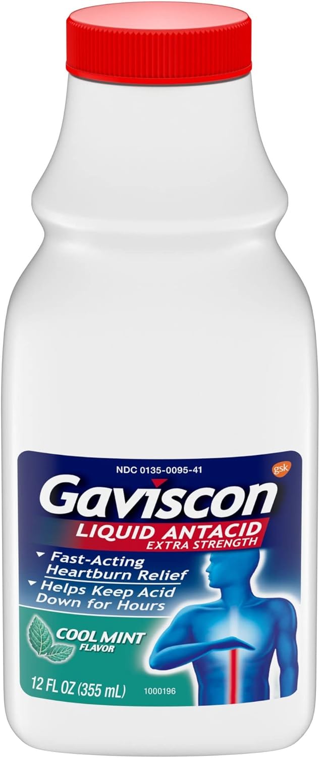 Gaviscon Extra Strength Cool Mint Liquid Antacid For Fast-Acting Heartburn Relief, 12 Ounces : Health & Household