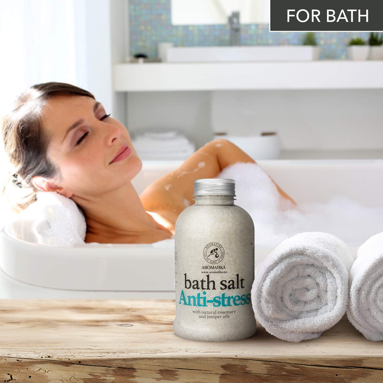 De-Stress Bath Salt 600G W/Natural Rosemary & Juniper Oils - Natural Bath Sea Salts - Best For Good Sleep - Relaxing - Calming - Body Care - Beauty - Aromatherapy