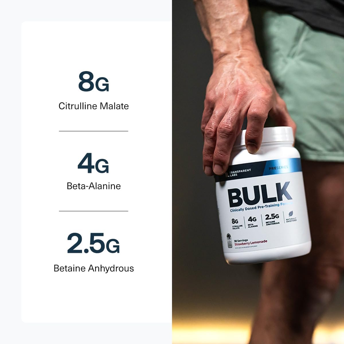 Transparent Labs Bulk Pre Workout Powder - Naturally Sweetened Advanced Pre-Workout Formula For Muscle Building And Strength - 30 Servings, Strawberry Kiwi : Health & Household