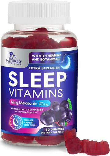 Sleep Vitamins - Fast Acting, Powerful & Natural Sleep Gummy Supplement for Adults - Fall Asleep Naturally with 12mg Melatonin, Chamomile & Zinc - Nature's Sleep & Muscle Support - 60 Gummies