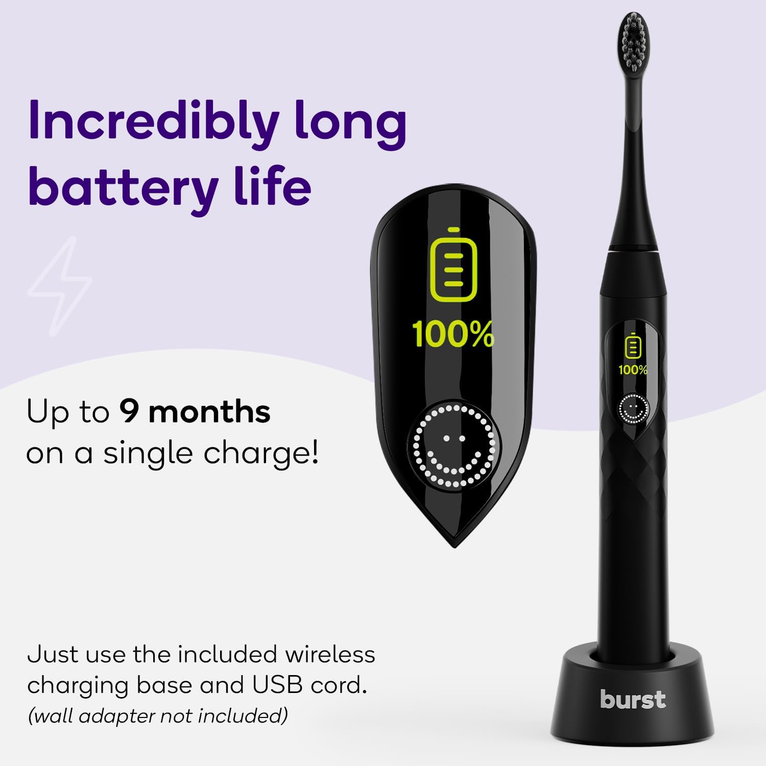 Burst Pro Sonic Electric Toothbrush for Adults - Soft Bristle Toothbrush for Deep Clean & Plaque Removal - Up to 9 Month Battery, Smart Pressure Sensor, 5 Sonic Toothbrush Modes - Black : Health & Household