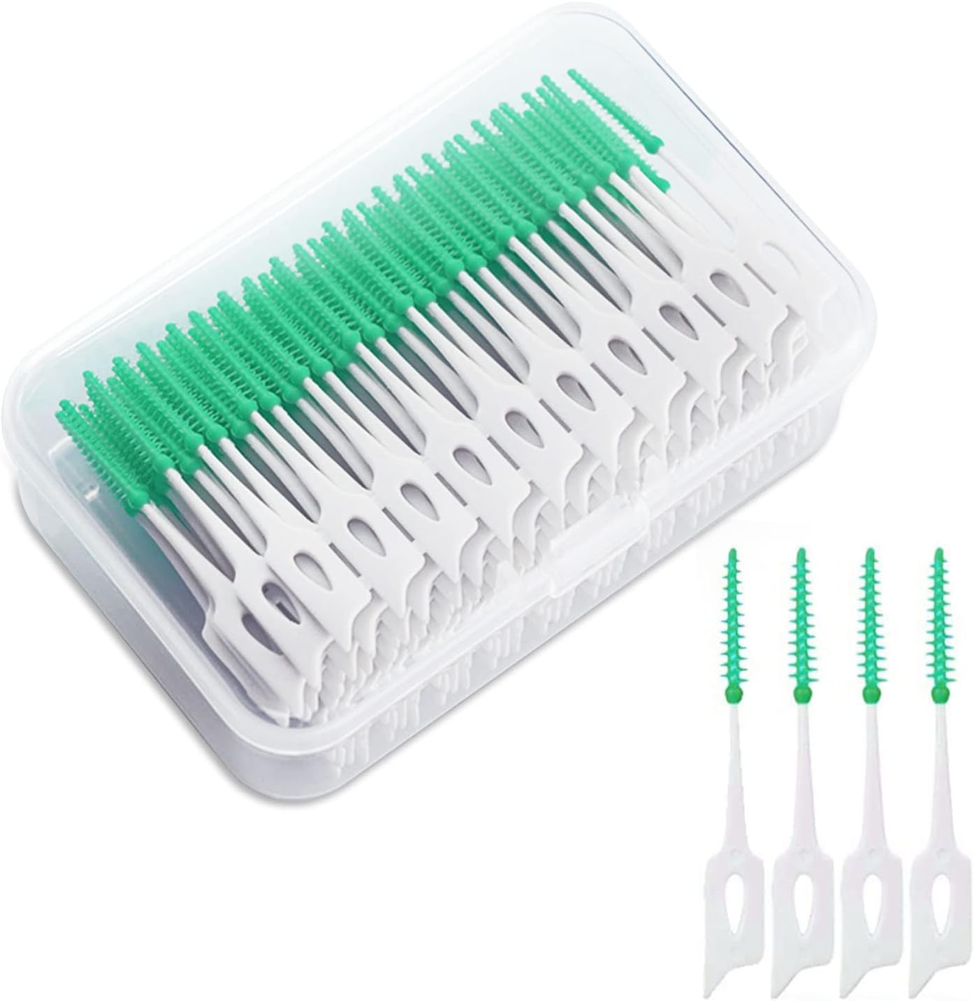 Mivaiun 200 Pcs Interdental Brushes Dental Floss Brush Adaptive Interdental Brush Dual-Use Dental Floss Sticks Portable Oral Tooth Clean Floss Tooth Gap Brush For Protecting Teeth(Green)