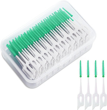 Mivaiun 200 Pcs Interdental Brushes Dental Floss Brush Adaptive Interdental Brush Dual-Use Dental Floss Sticks Portable Oral Tooth Clean Floss Tooth Gap Brush For Protecting Teeth(Green)