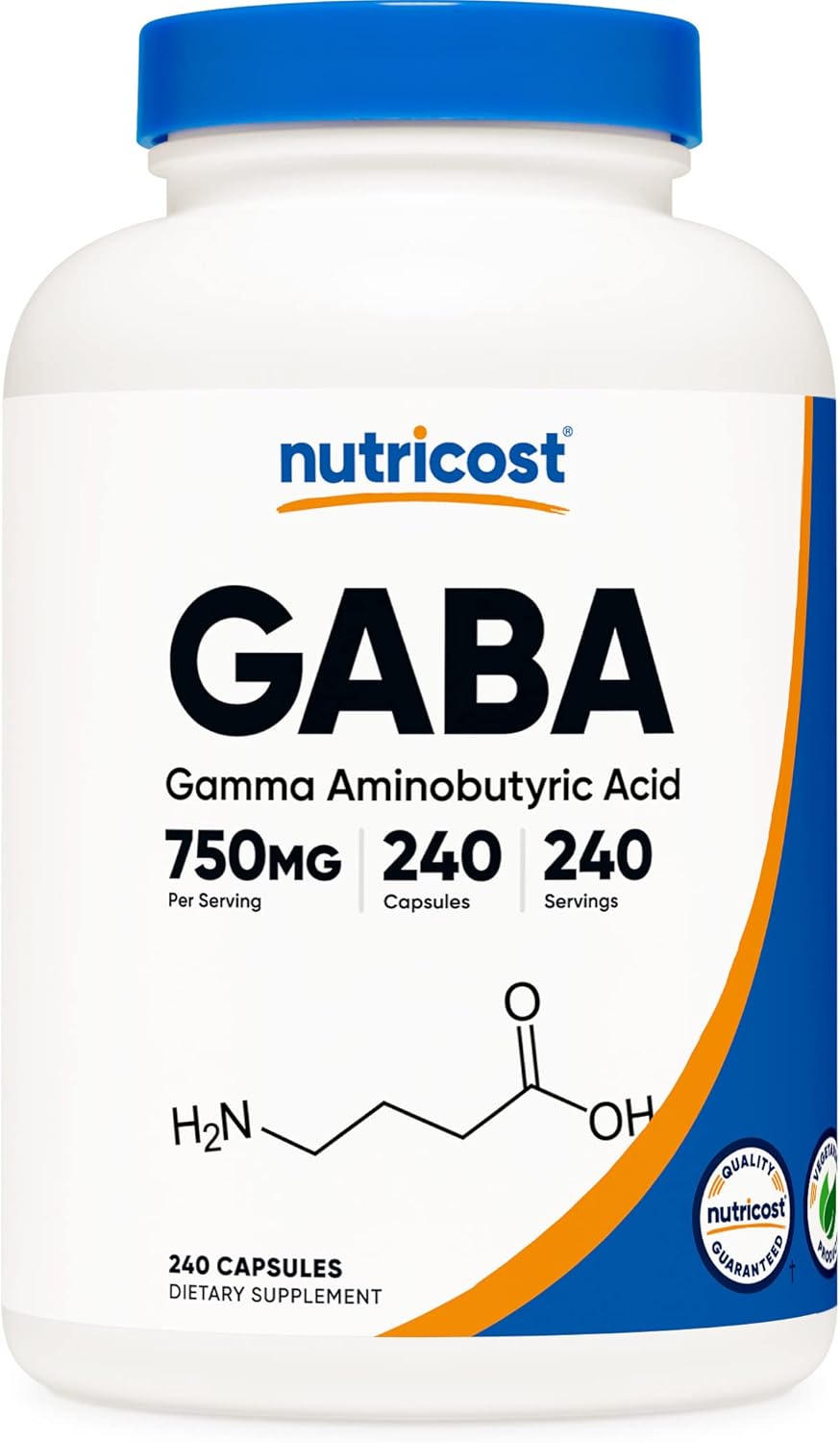 Nutricost GABA (Gamma Aminobutyric Acid) 750mg, 240 Capsules, 240 Servings - Non-GMO, Gluten Free