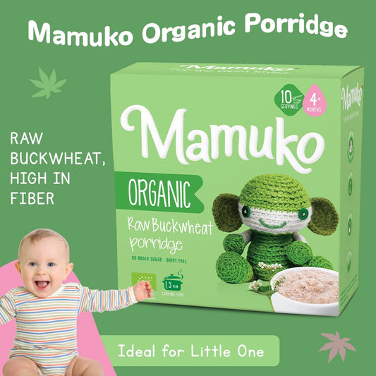 Mamuko Organic Raw Buckwheat Porridge - High Fiber Porridge With No Added Sugar, Milk & Preservatives - Vegan Porridge Ideal For Little Ones From 4+ Months - (200G - 10 Servings)