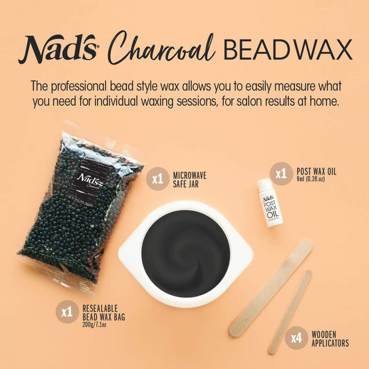 Nad's Hard Wax Beans Activated Charcoal Waxing Kit, Wax Beads Hair Removal for Women, 1 Count