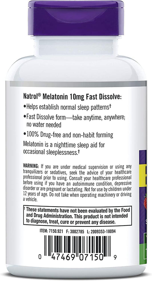 Natrol Melatonin Fast Dissolve Tablets, Helps You Fall Asleep Faster, Stay Asleep Longer, Easy To Take, Dissolve In Mouth, Strengthen Immune System, Maximum Strength, 10Mg, 100Count (Pack Of 2)