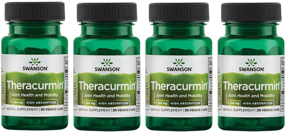 Swanson Theracurmin - Herbal Supplement Supporting Joint Health & Mobility - Formulated For High Absorption - (30 Capsules, 100Mg Each) 4 Pack