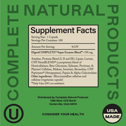 Digestive Enzymes Supplements, Natural Plant Based Superfood - 100 Capsules 600Mg Probiotics Amylase Bromelain Lipase