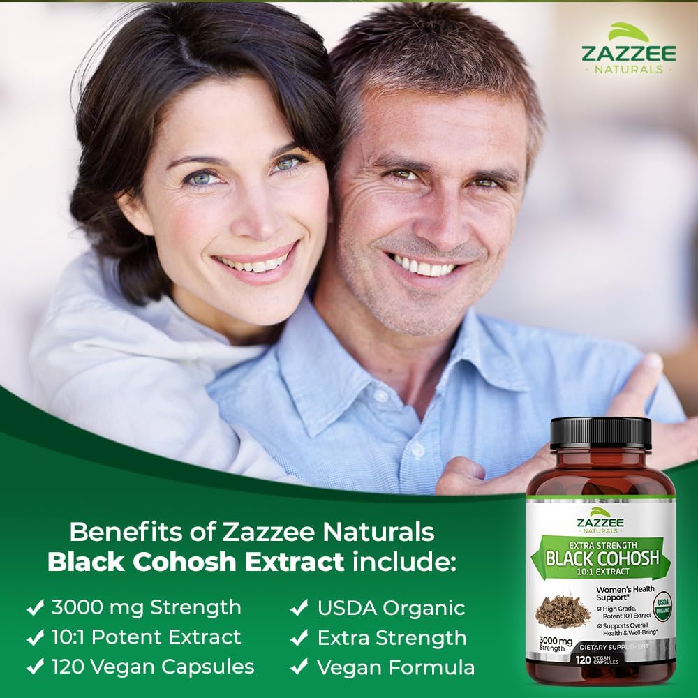 Zazzee USDA Organic Black Cohosh 10:1 Extract, 3000 mg Strength, 120 Vegan Capsules, 4 Month Supply, Standardized and Concentrated 10X Extract, 100% Vegetarian, All-Natural, Non-GMO, Made in The USA : Health & Household