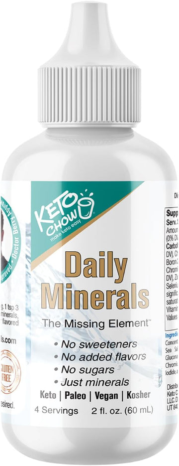Keto Chow - Daily Minerals Drops - Promotes Electrolyte Balance - Copper, Magnesium, Chromium, Zinc, Boron, & Selenium - Zero Sugar - Keto Friendly - Gluten Free - Vegan - Non Gmo - Travel Size - 2 Oz