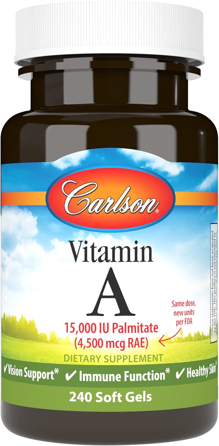 Carlson - Vitamin A, 15000 IU Palmitate (4500 mcg RAE), Vision Health & Healthy Skin, Immune Function, 240 Softgels