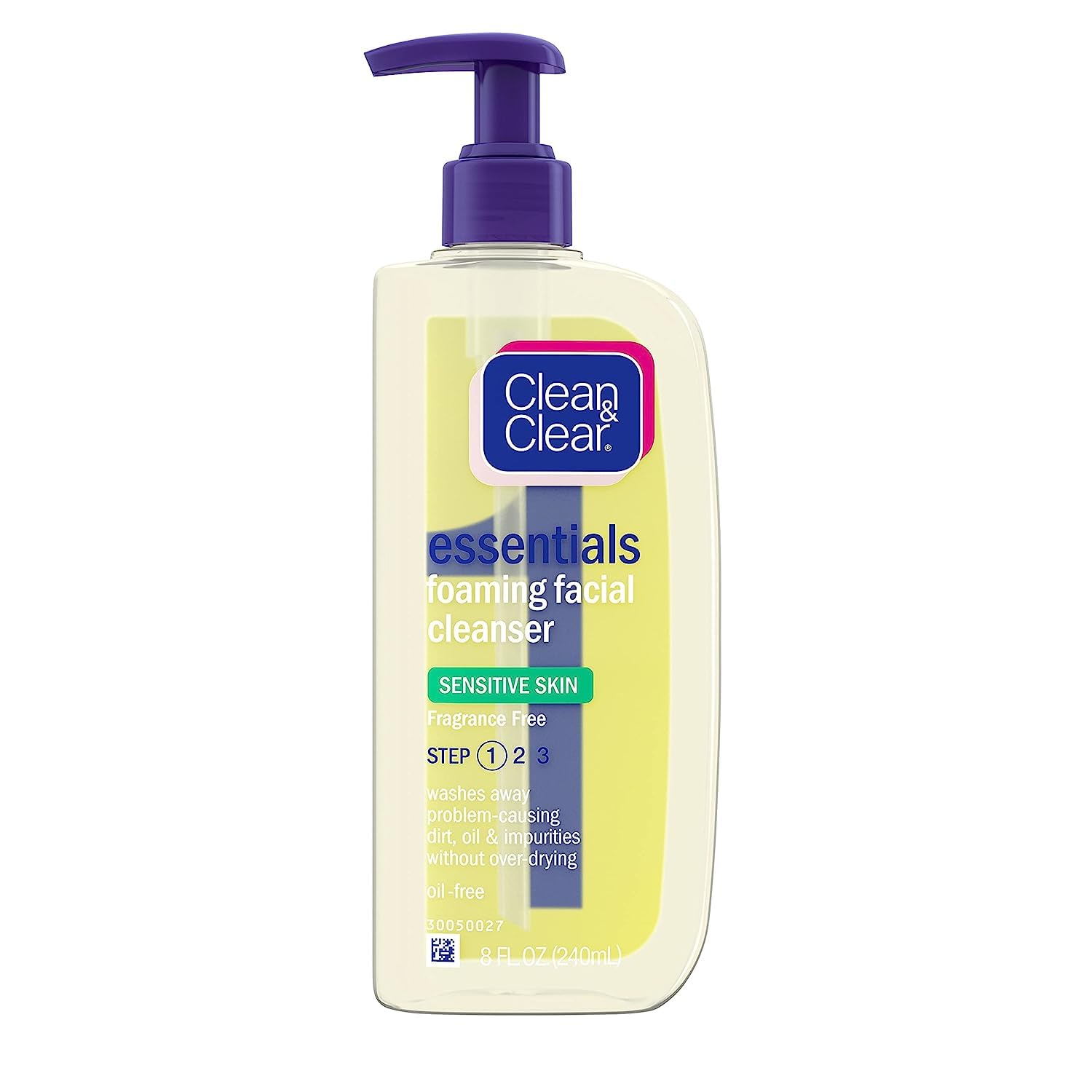 Clean & Clear Essentials Foaming Facial Cleanser For Sensitive Skin, Oil-Free Daily Face Wash To Remove Dirt, Oil & Makeup, 8 Fl. Oz