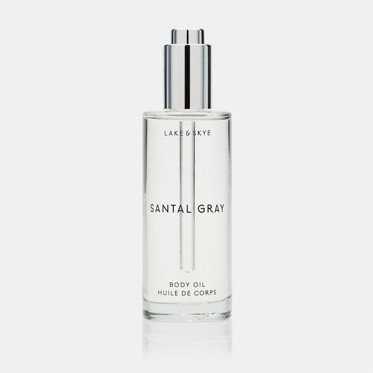 Lake & Skye Santal Gray Body Oil, 3.4 Fl Oz (100 Ml), Hydrating With Vitamin E & Sweet Almond Oil - Woody Scent