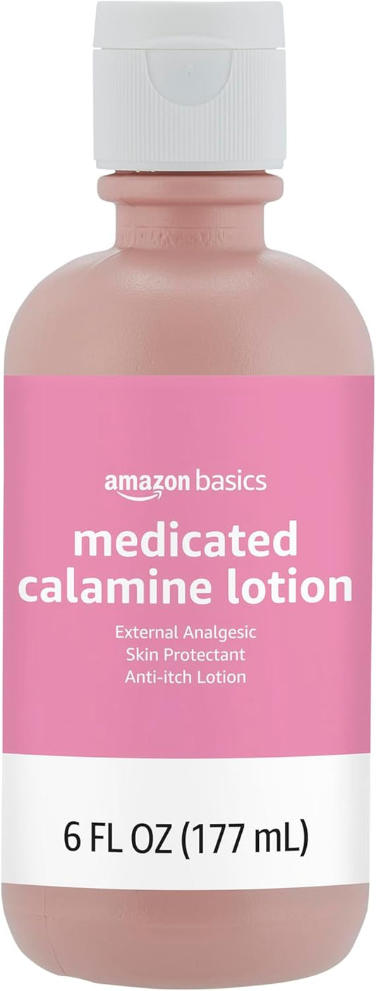 Amazon Basics Medicated Calamine Anti-Itch Lotion, Analgesic Skin Protectant, 6 Fluid Ounce, 1-Pack (Previously Solimo) (New Formula)