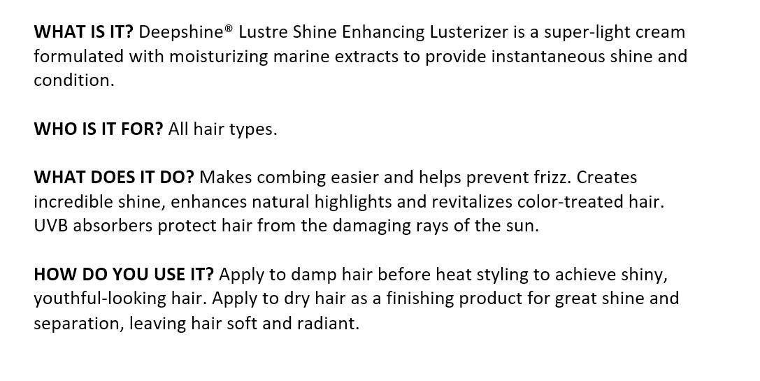 Rusk Deepshine Lustre Shine Enhancing Lusterizer, Detangles, Provides Shine, And Reduces Frizz, 4.4 Oz : Beauty & Personal Care