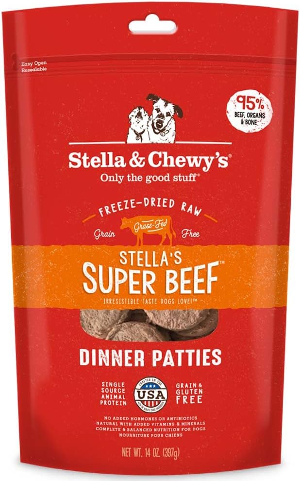 Stella & Chewy's Freeze Dried Raw Dinner Patties – Grain Free Dog Food, Protein Rich Stella’s Super Beef Recipe – 14 oz Bag