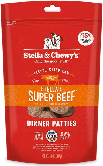 Stella & Chewy'S Freeze Dried Raw Dinner Patties – Grain Free Dog Food, Protein Rich Stella’S Super Beef Recipe – 14 Oz Bag