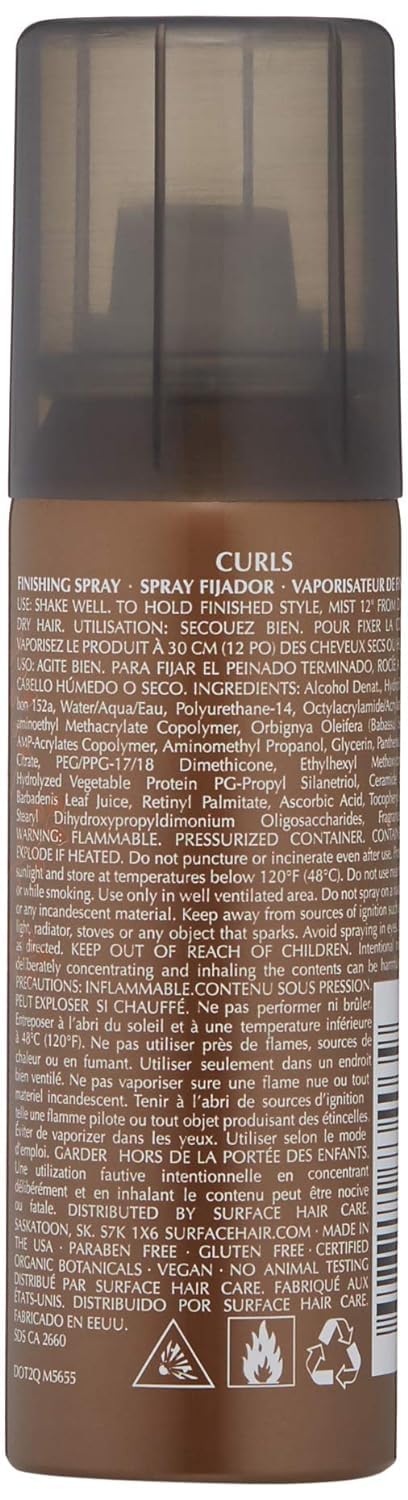 Surface Hair Curls Finishing Spray With Babassu Oil For Hold, Definition, Shine And Thermal And Humidity Protection