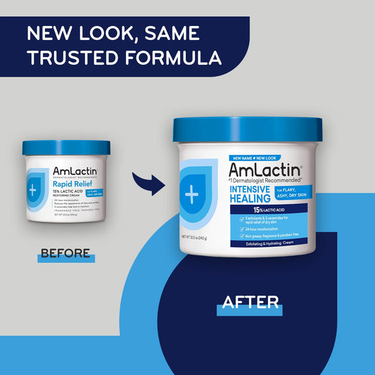 Amlactin Intensive Healing Body Cream – 12 Oz Tub – 2-In-1 Exfoliator And Moisturizer For Dry Skin With 15% Lactic Acid And Ceramides For 24-Hour Moisturization