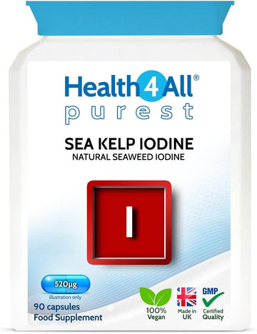 Health4All Sea Kelp Iodine 90 Capsules, High Strength 520Mcg Iodine, Purest Natural Sea Kelp Iodine Supplement Capsules (Not Tablets) | Made In Uk