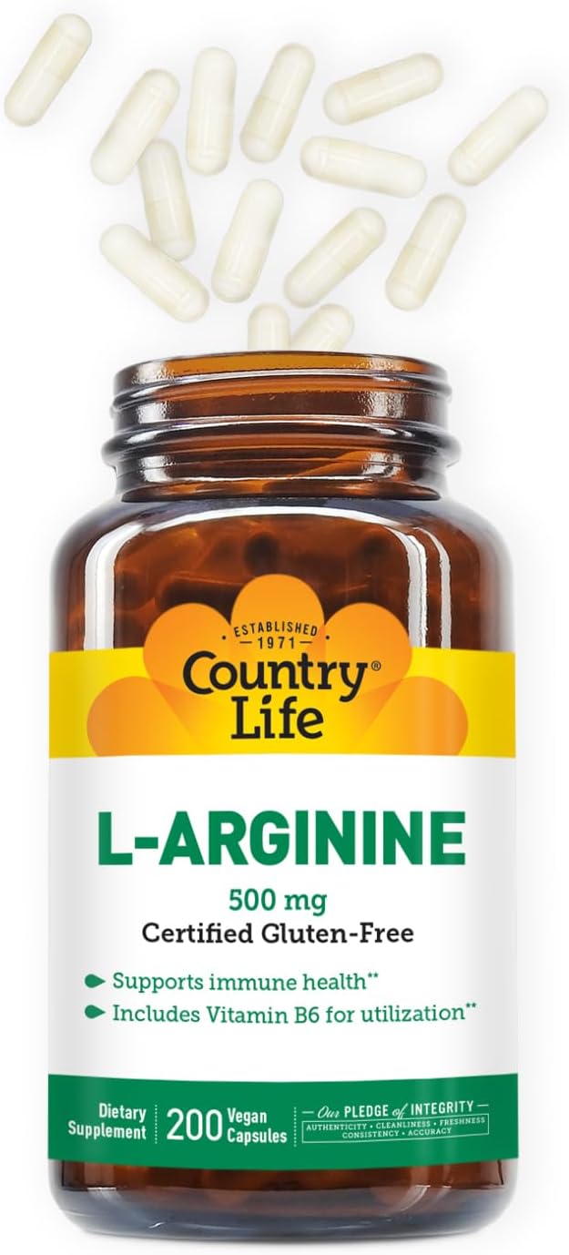Country Life L-Arginine Caps With Vitamin B-6, 500Mg, 100 Vegan Capsules, Certified Gluten Free, Certified Vegan : Health & Household