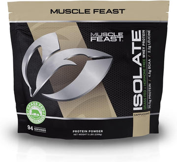 Muscle Feast Grass-Fed Whey Protein Isolate, All Natural Hormone Free Pasture Raised, Cappuccino, 5Lb (94 Servings)